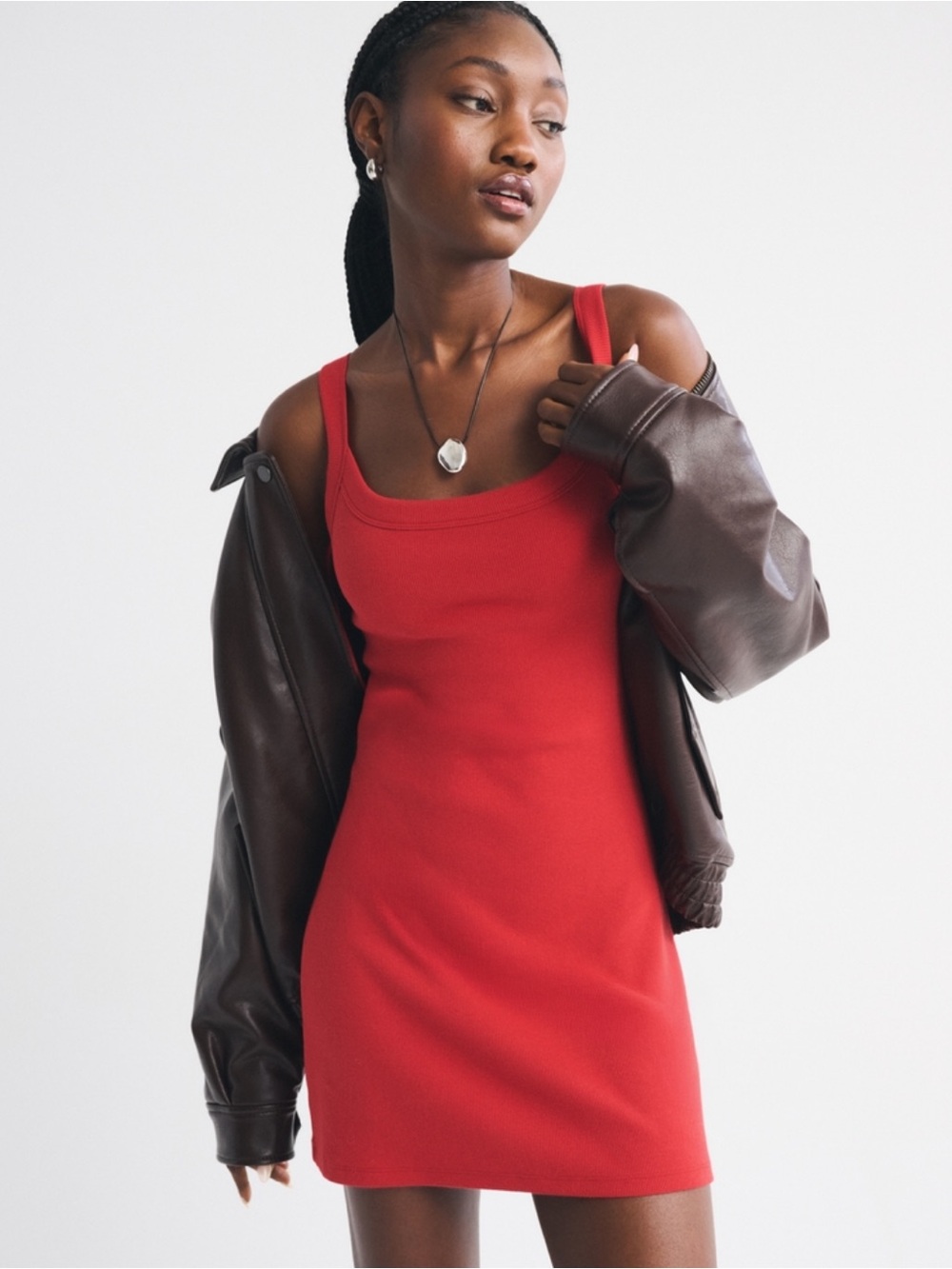 Abercrombie & Fitch Bra-Free Essential 90s Rib Mini Dress red